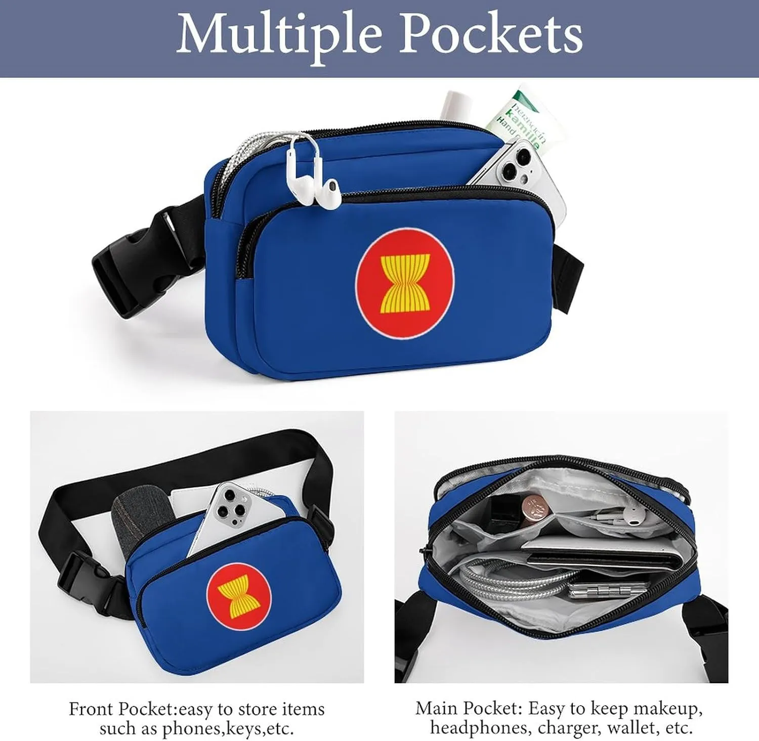 Flag of The Association of Southeast Asian Nations Unisex Mini Belt Bag with Adjustable Strap Small Fanny Pack Crossbody Chest Bag