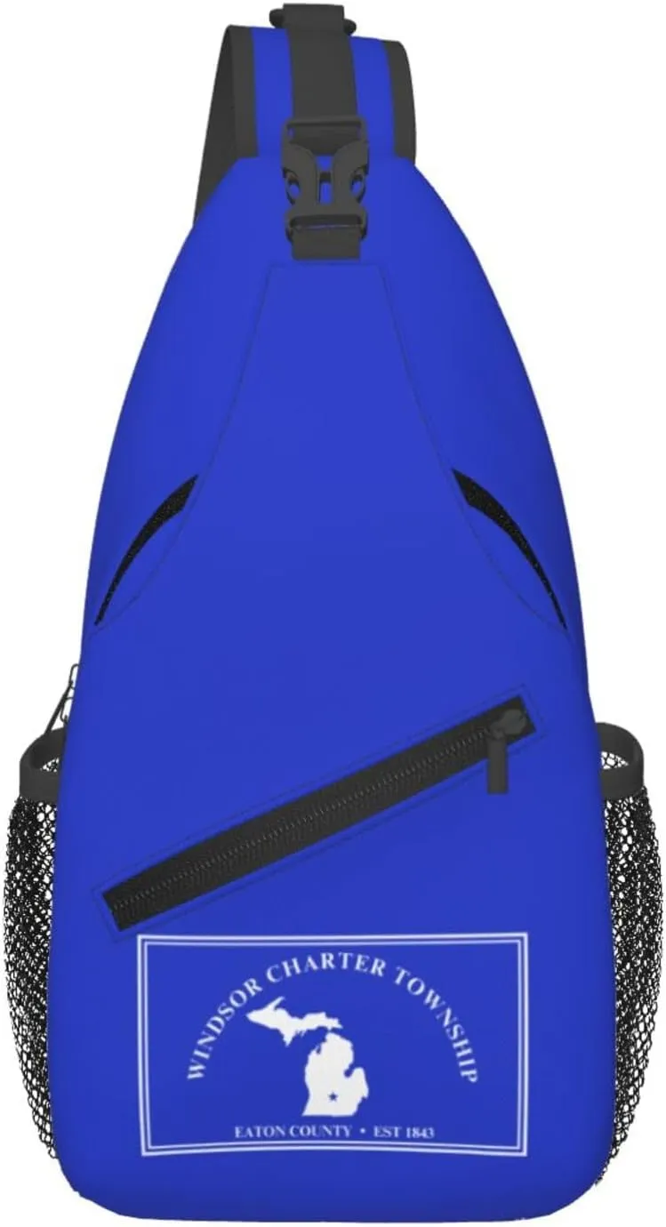 Flag Of Windsor Charter Township, Michigan Crossbody Bags For Women Men Chest Backpack Gym Shoulder Bag Travel Outdoor Sports Casual Crossbody Bags
