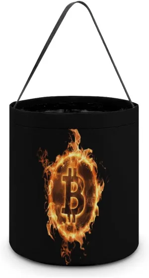 Flame Bitcoin Easter Basket Egg Buckets with Handles Hunt Tote Bags Reusable Handbag for Decoration