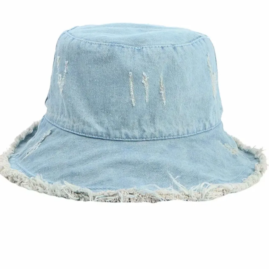 Floppy Frayed Denim Bucket Hat