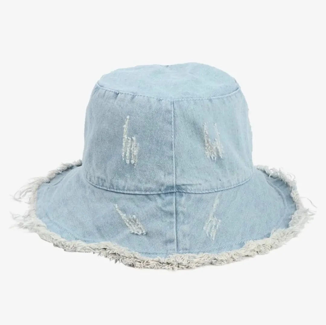 Floppy Frayed Denim Bucket Hat