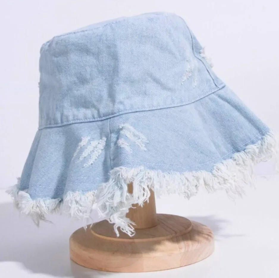 Floppy Frayed Denim Bucket Hat