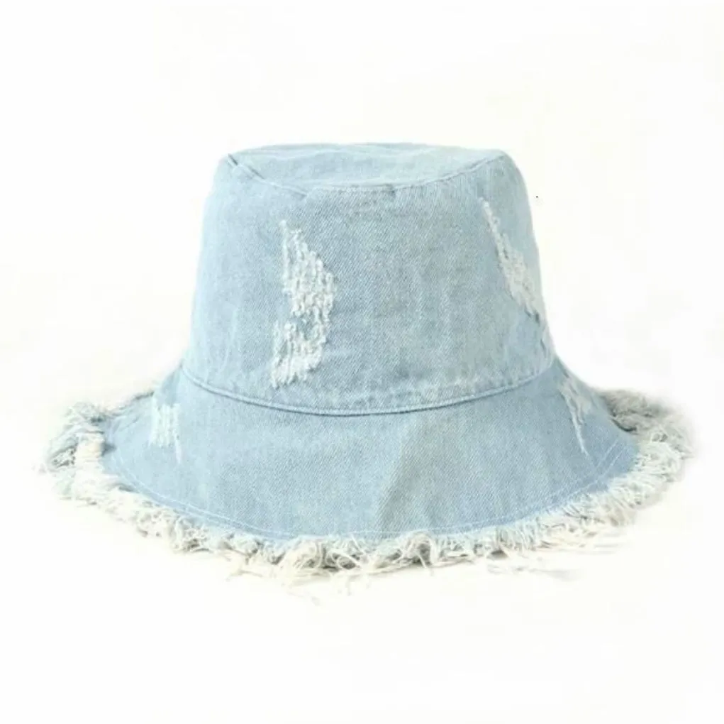 Floppy Frayed Denim Bucket Hat