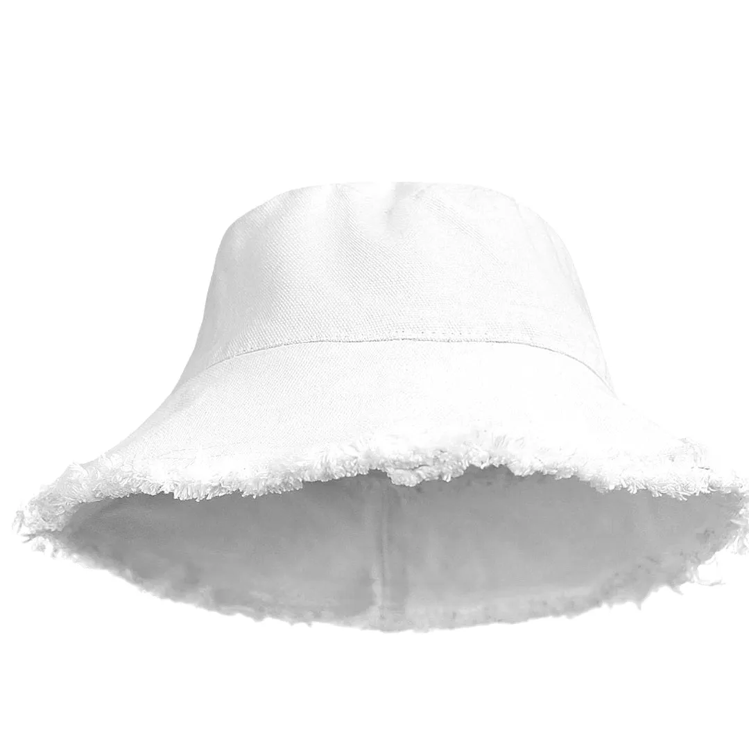 Floppy Frayed Denim Bucket Hat