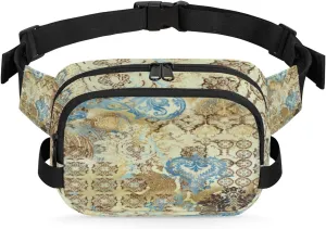 Floral Palace Motifs Fanny Pack for Men Women Waterproof Belt Bag Cross Body Sling Bag with Adjustable Strap Fashion Waist Bag for Travel Running Hiking Workout Shoulder Bag