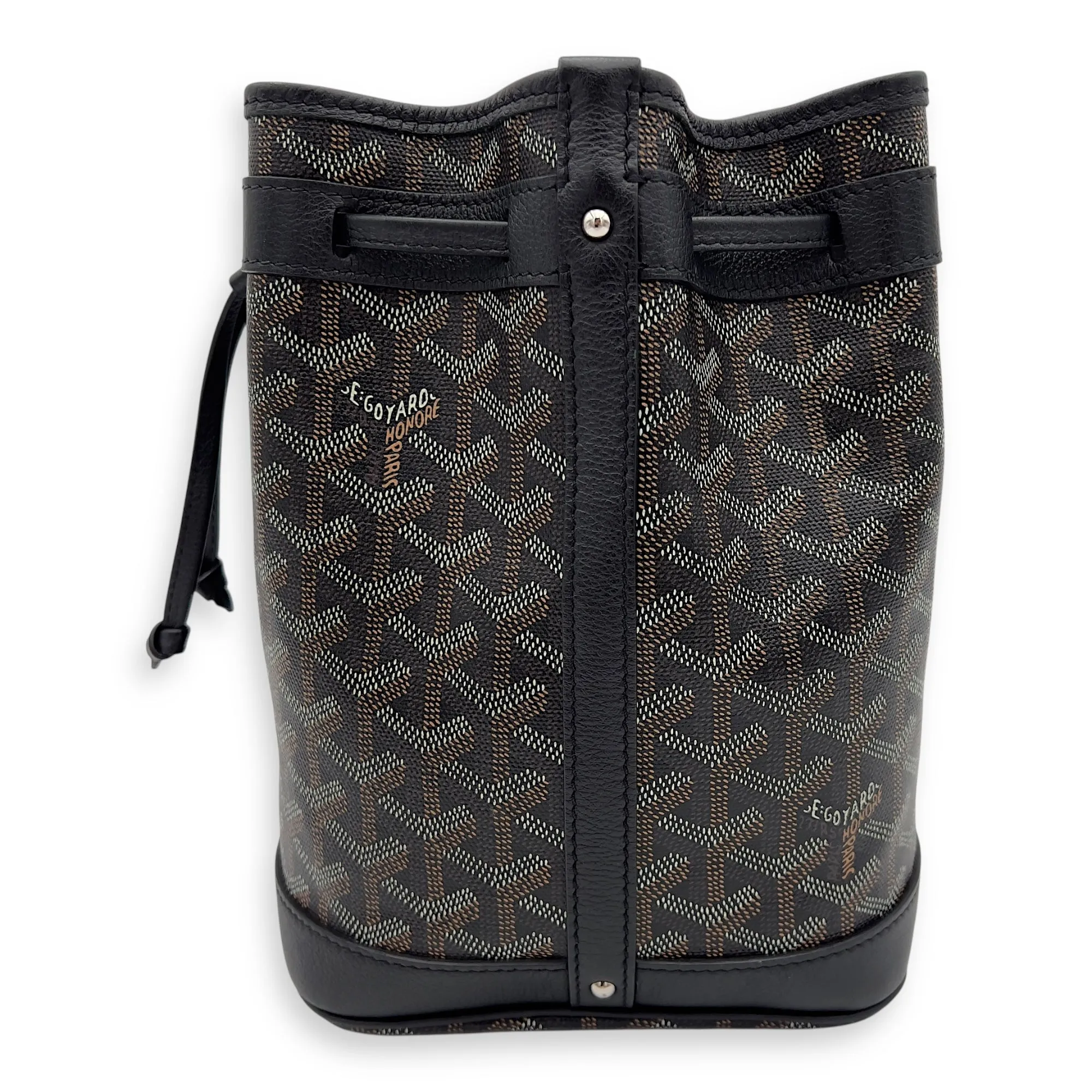 Flot Petite Black Bucket Bag in Coated Canvas, Silver hardware
