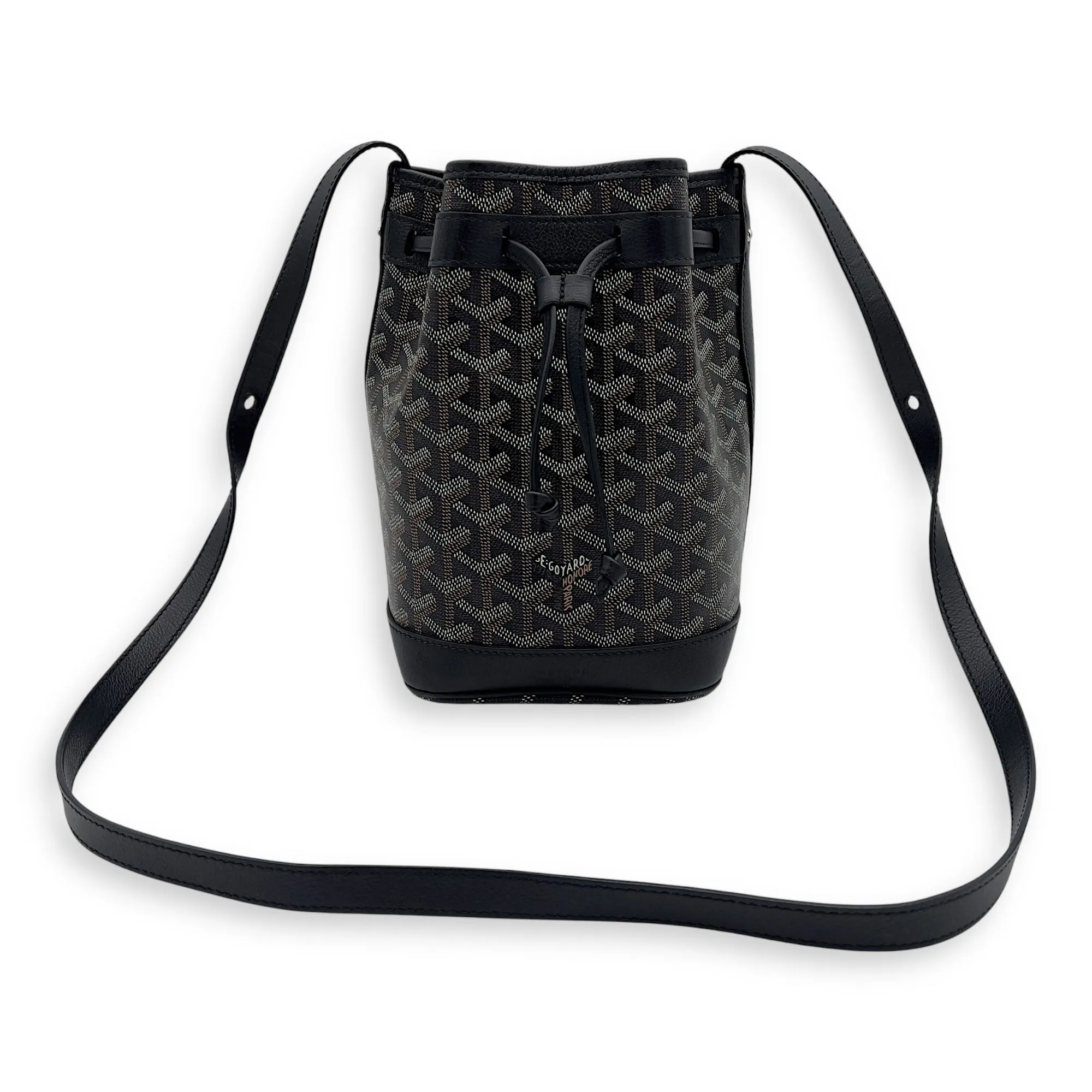 Flot Petite Black Bucket Bag in Coated Canvas, Silver hardware