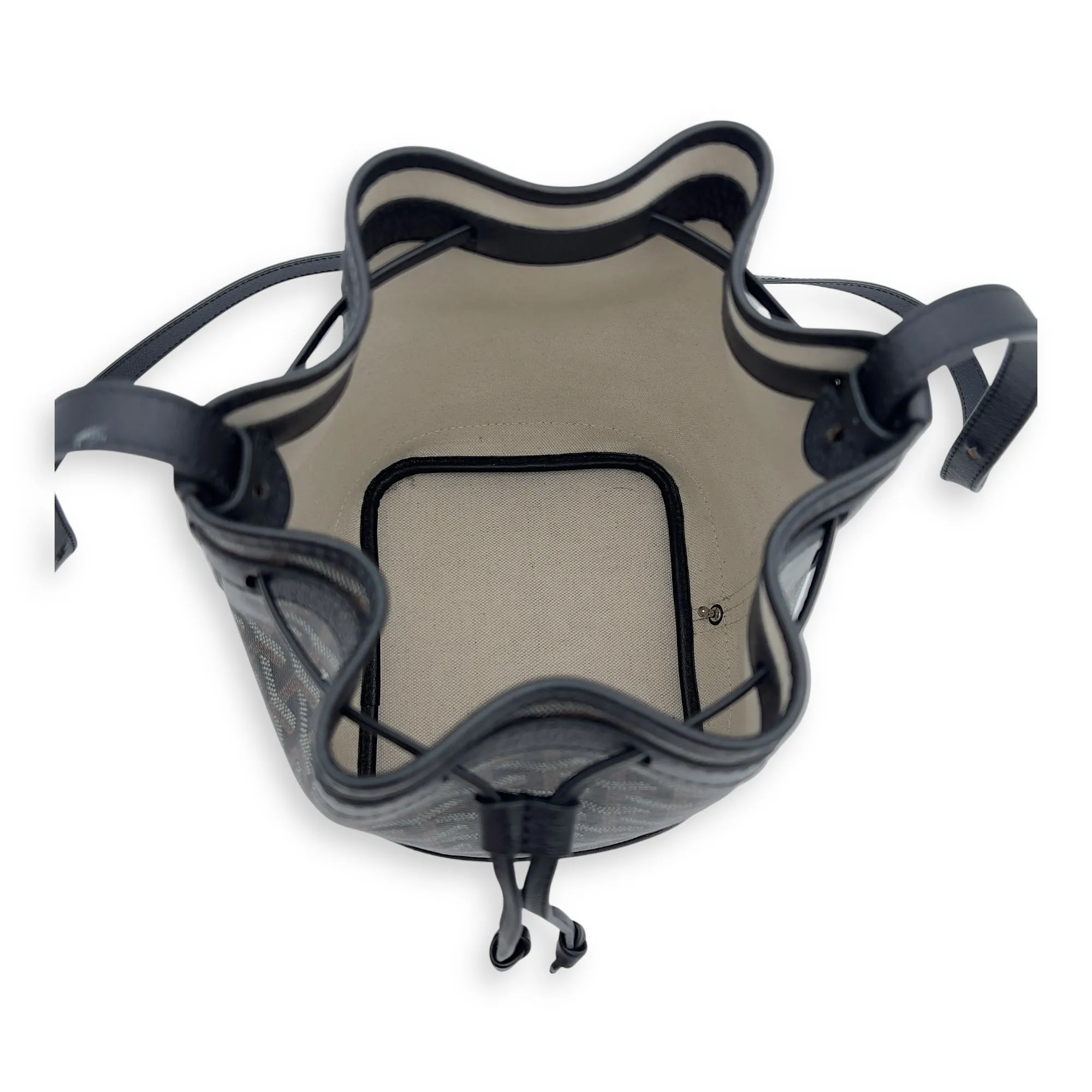 Flot Petite Black Bucket Bag in Coated Canvas, Silver hardware