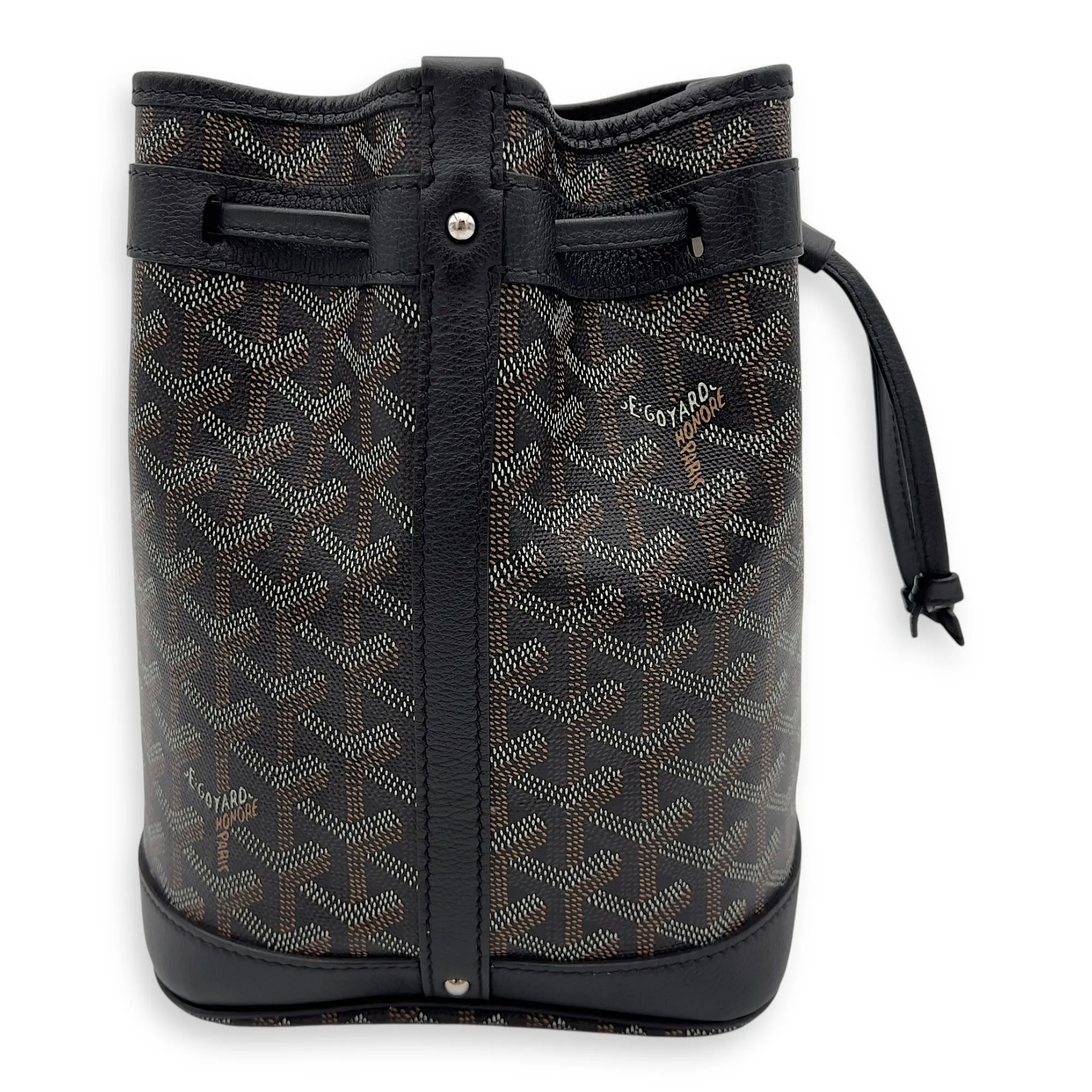 Flot Petite Black Bucket Bag in Coated Canvas, Silver hardware