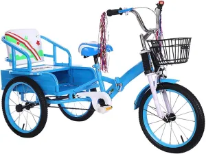 Foldable Kids Tricycle with Storage Bucket - High Carbon Steel 3-Wheel Baby Trike, Adjustable Padded Seat, Shock-Absorbing Fork - Stable Ride-On Toy W/Passenger Seat, Gift for Toddlers,Blue,Sty