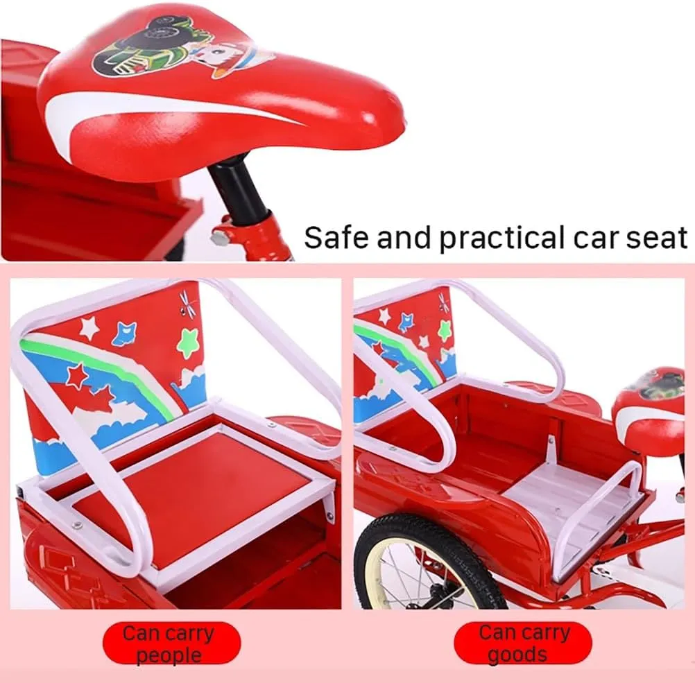 Foldable Kids Tricycle with Storage Bucket - High Carbon Steel 3-Wheel Baby Trike, Adjustable Padded Seat, Shock-Absorbing Fork - Stable Ride-On Toy W/Passenger Seat, Gift for Toddlers,Blue,Sty