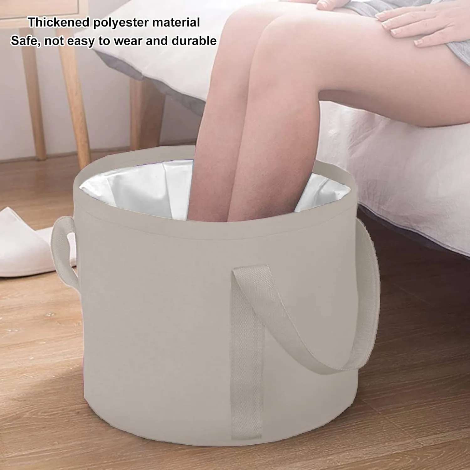 Foot Bath Soak Tub, Foot Bucket Foot Soaking Tub with Storage Bag Foldable Foot Tub, Double Layer Foot Bath Bucket, Foot Soak Tub, Camping Bucket for Travel, Outdoor, (Beige)