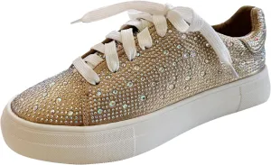 Forever Link Women Round Toe Rhinestone Crystal Embellished Lace Up Sneakers