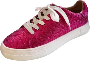 Forever Link Women Round Toe Rhinestone Crystal Embellished Lace Up Sneakers