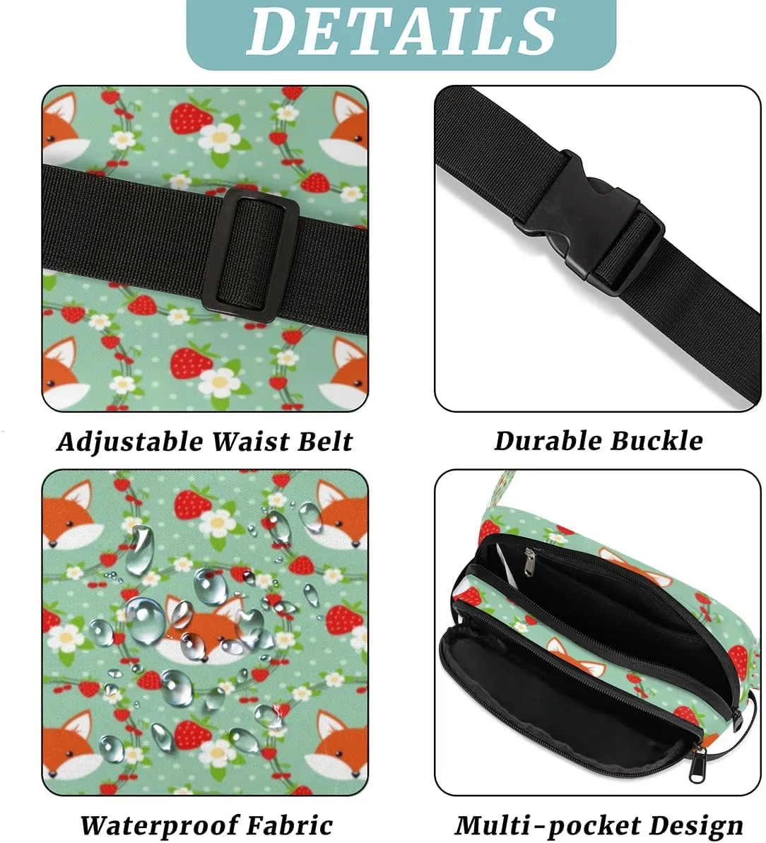 Foxes Garlands Durable Waterproof Fanny Pack with Double Zipper Closure - Organize Your Essentials with Ease - Lightweight and Comfortable for Men and Women