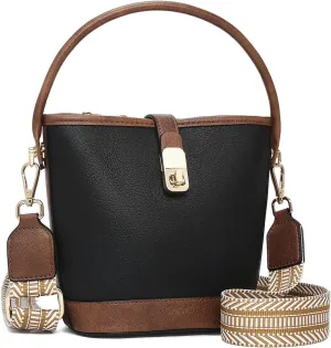 FOXLOVER Small Bucket bags for Women Vegan Leather Top-Handle Handbags Satchel Bag with Detachable Wide Shoulder Strap