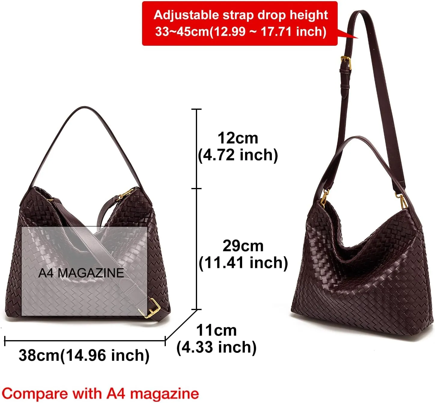 FOXLOVER Vegan Faux Leather Weave Bucket Handbag for Women Fashion Ladies Simplicity Crossbody Handbag Shoulder Purse