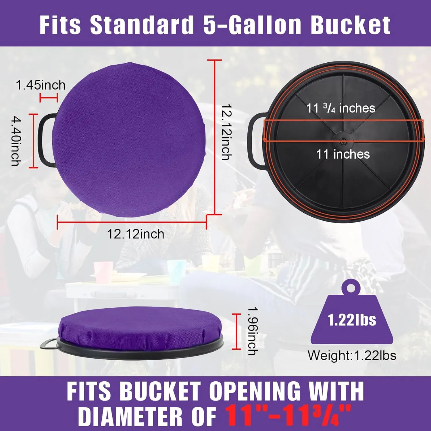 Foxtune 360-Degree Swivel Bucket Seat, 5 Gallon Bucket Lid, Spin Bucket Seat Cushion, Silent, Comfortable, Water-Resistant, for Fishing, Gardening, Hunting and Camping (Purple)