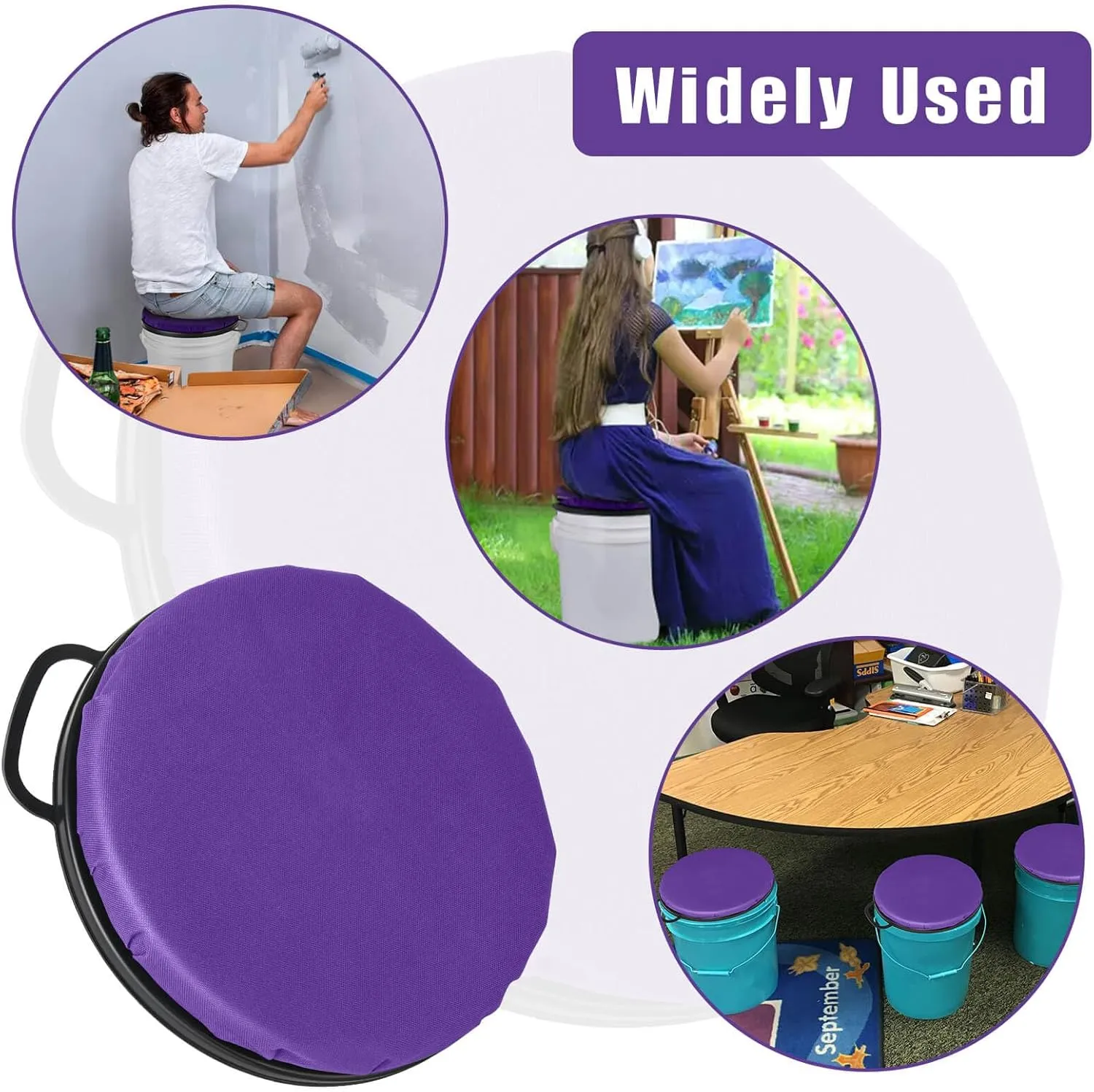 Foxtune 360-Degree Swivel Bucket Seat, 5 Gallon Bucket Lid, Spin Bucket Seat Cushion, Silent, Comfortable, Water-Resistant, for Fishing, Gardening, Hunting and Camping (Purple)
