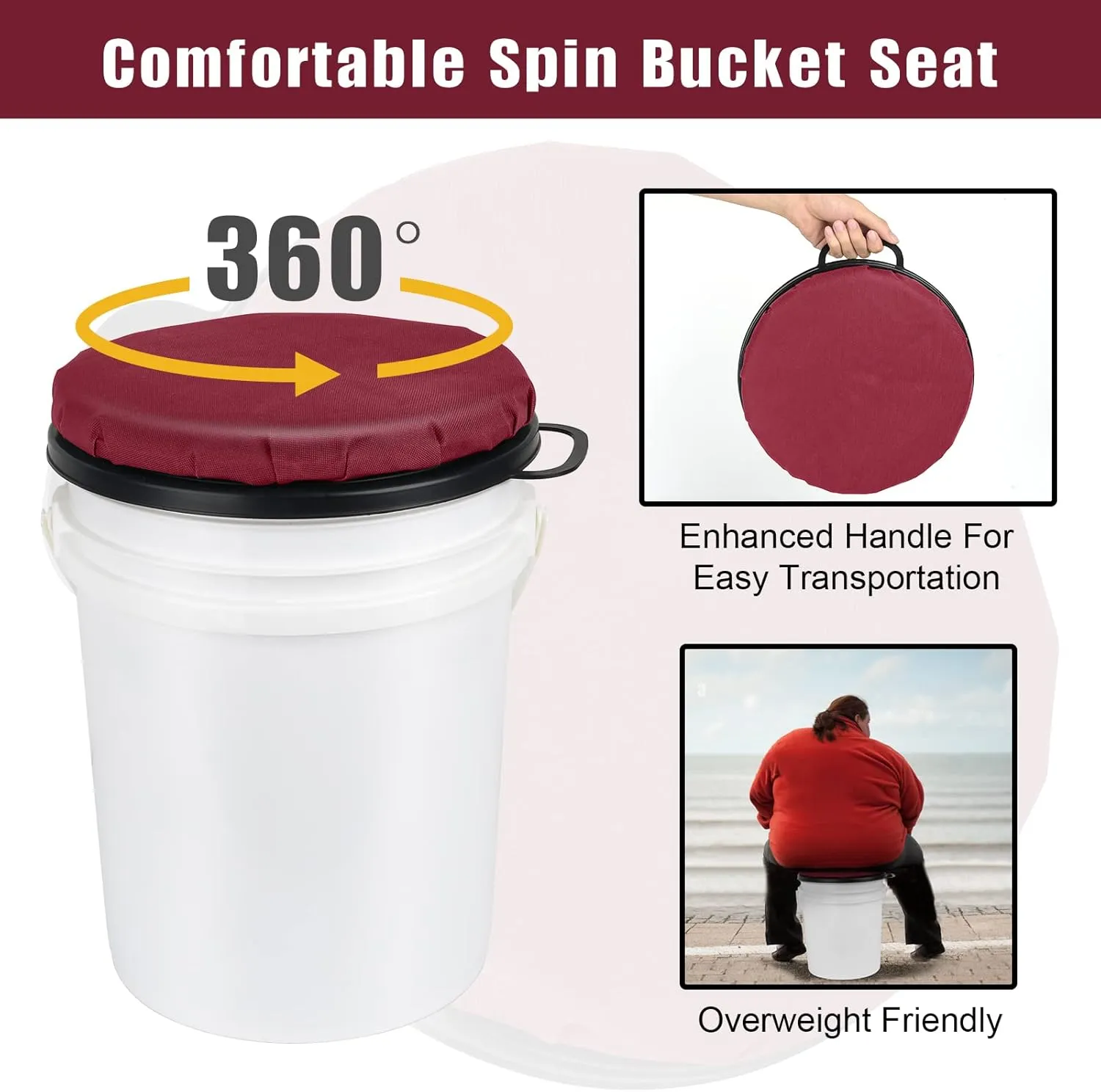 Foxtune 360-Degree Swivel Bucket Seat, 5 Gallon Bucket Lid, Spin Bucket Seat Cushion, Silent, Comfortable, Water-Resistant, for Fishing, Gardening, Hunting and Camping