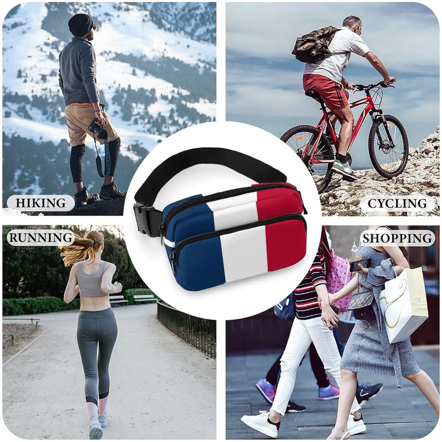France Flag Unisex Mini Belt Bag with Adjustable Strap Small Fanny Pack Crossbody Chest Bag
