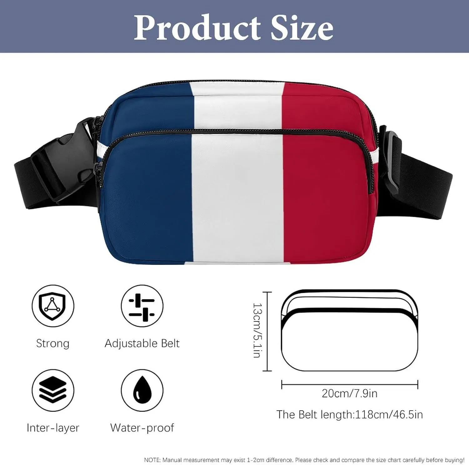 France Flag Unisex Mini Belt Bag with Adjustable Strap Small Fanny Pack Crossbody Chest Bag