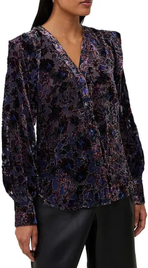French Connection Womens Hayden Velvet V Neck Button-Down Top