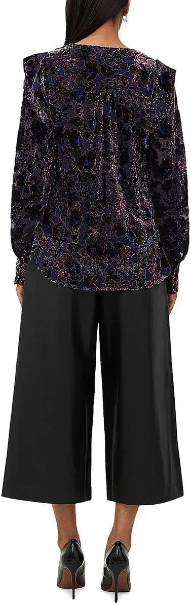 French Connection Womens Hayden Velvet V Neck Button-Down Top