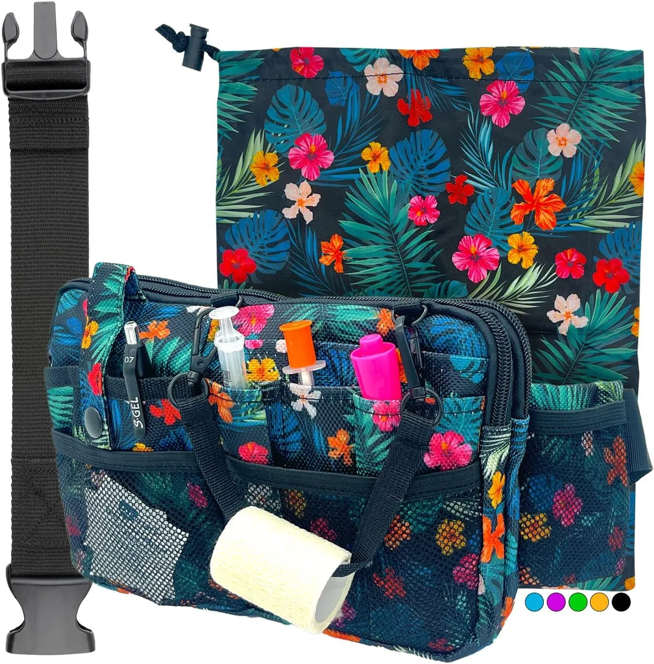 French KOKO Cute Nursing Fanny Pack with Medical Gear Pockets and BONUS Extension Strap Nurse Supplies Accessories Women Organizer Pouch Tool Belt Storage for Stethoscopes (Jungle, Horizontal Bag)