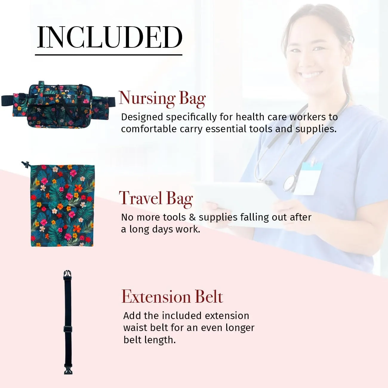 French KOKO Cute Nursing Fanny Pack with Medical Gear Pockets and BONUS Extension Strap Nurse Supplies Accessories Women Organizer Pouch Tool Belt Storage for Stethoscopes (Jungle, Horizontal Bag)