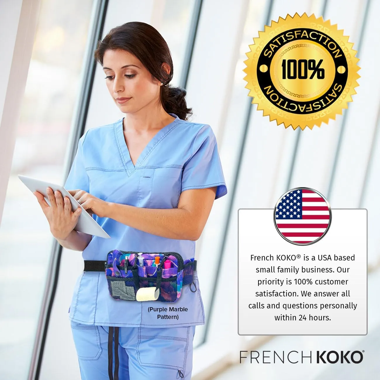 French KOKO Cute Nursing Fanny Pack with Medical Gear Pockets and BONUS Extension Strap Nurse Supplies Accessories Women Organizer Pouch Tool Belt Storage for Stethoscopes (Jungle, Horizontal Bag)