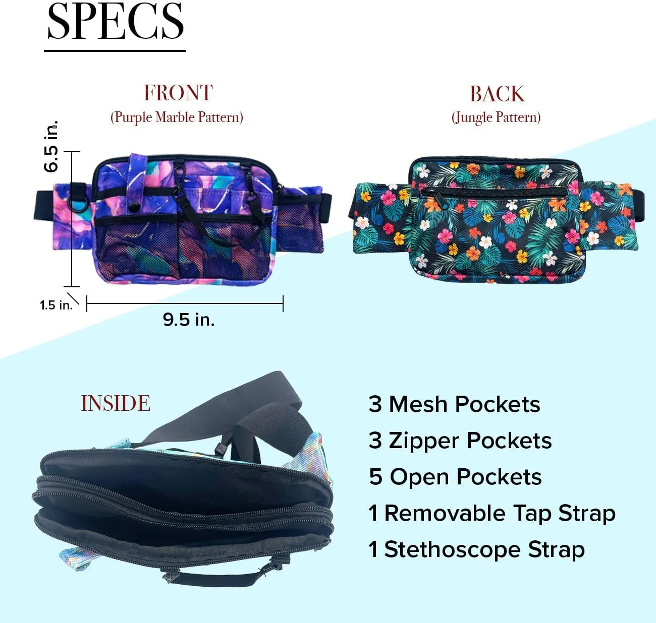 French KOKO Cute Nursing Fanny Pack with Medical Gear Pockets and BONUS Extension Strap Nurse Supplies Accessories Women Organizer Pouch Tool Belt Storage for Stethoscopes (Jungle, Horizontal Bag)