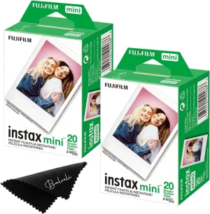 Fujifilm Instax Mini Film Two Instax Film Twin Packs - 40 EXP Total, ISO 800, Compatible to Instax Mini Evo, Instax Mini 12, Instax Mini 11, Mini 9-Balveli Cloth- Fuji Instant Film Mini