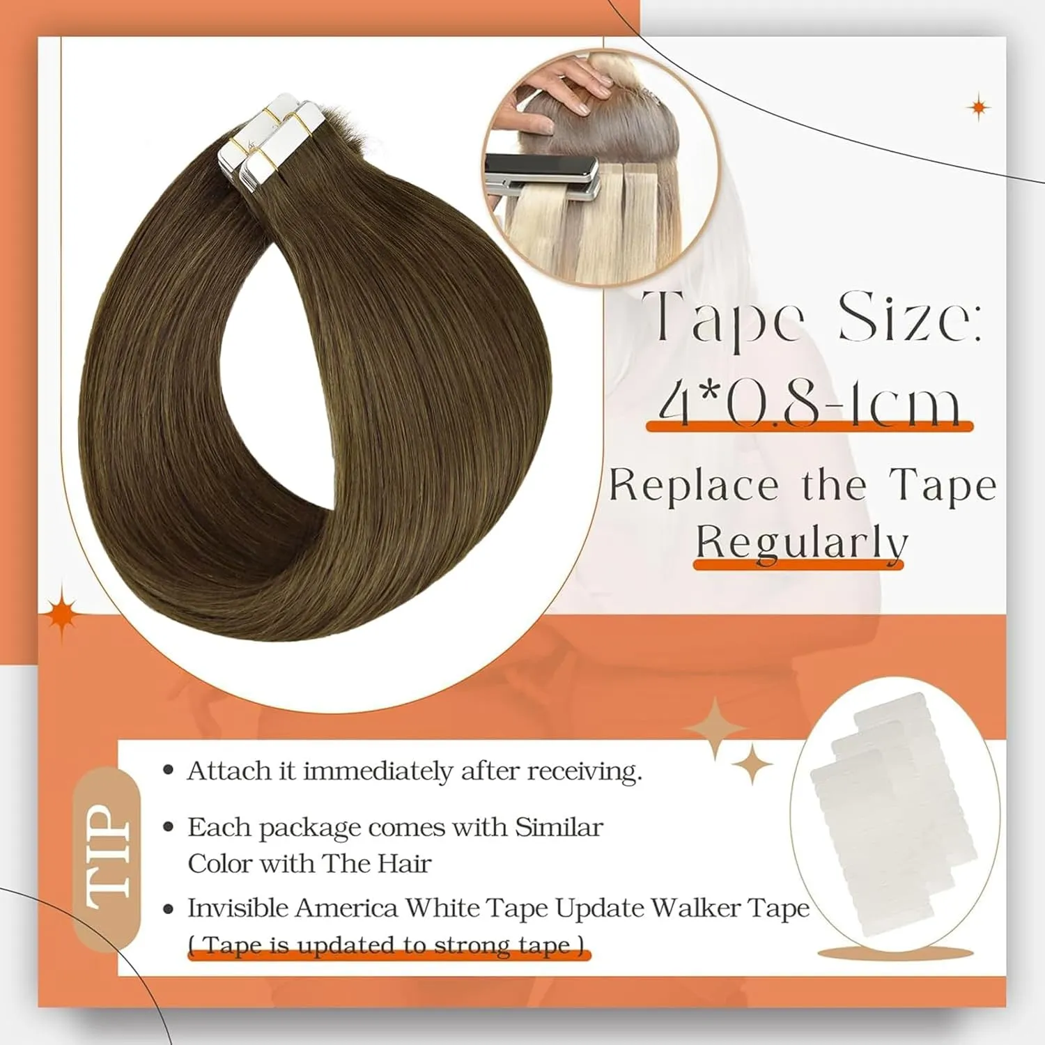 Full Shine Straight Hair Extensions Tape in Color 3 Brown Tape in Hair Extensions Human Hair 20 Inch Long Straight Hair 50Gram Tape ins Human Hair Extension 20Pcs for Wedding Remy Hair Extension