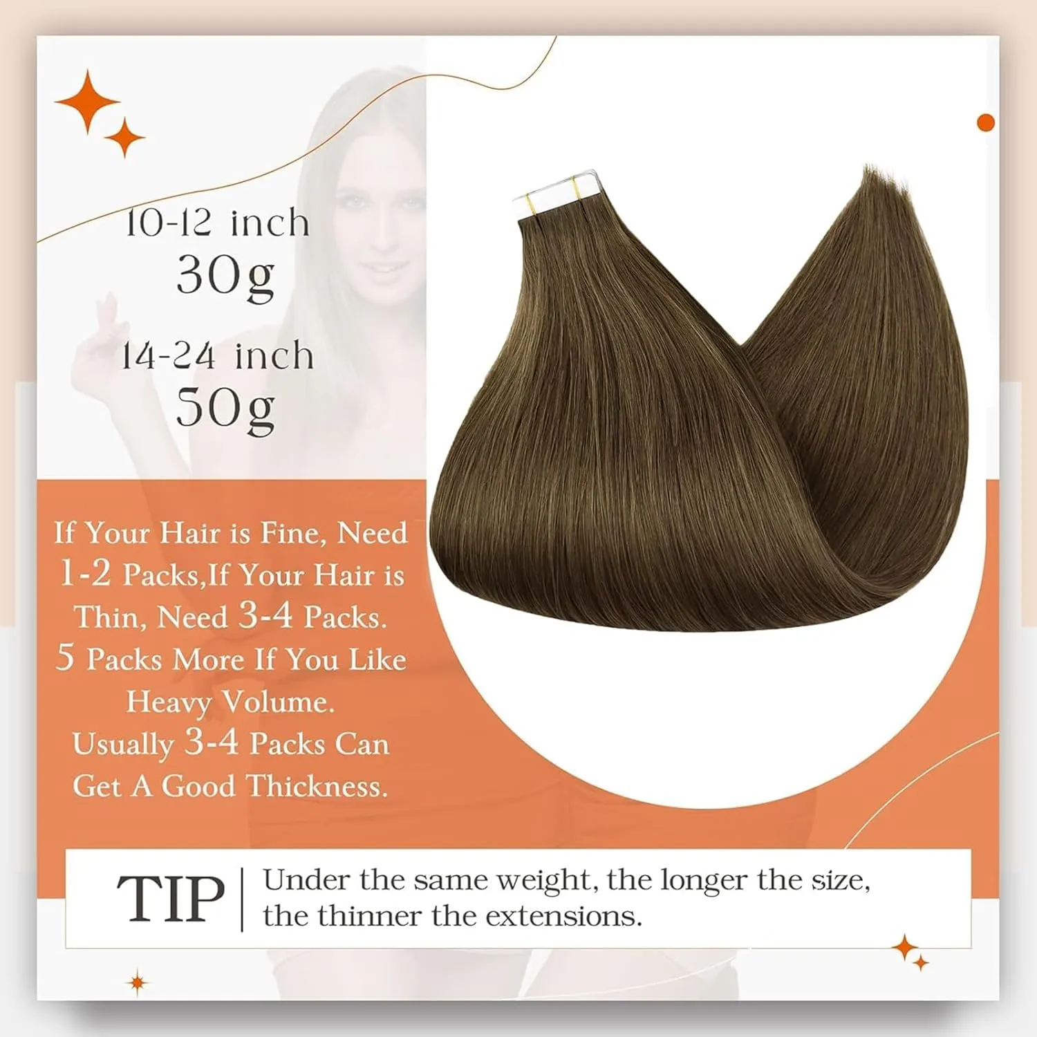 Full Shine Straight Hair Extensions Tape in Color 3 Brown Tape in Hair Extensions Human Hair 20 Inch Long Straight Hair 50Gram Tape ins Human Hair Extension 20Pcs for Wedding Remy Hair Extension
