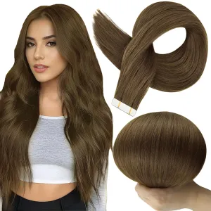 Full Shine Straight Hair Extensions Tape in Color 3 Brown Tape in Hair Extensions Human Hair 20 Inch Long Straight Hair 50Gram Tape ins Human Hair Extension 20Pcs for Wedding Remy Hair Extension