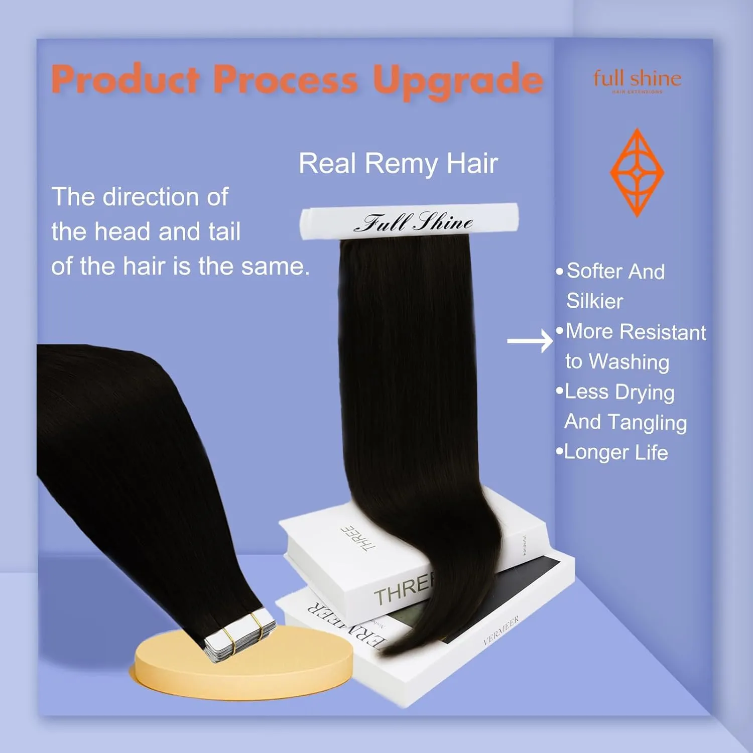 Full Shine Tape in Hair Extensions Human Hair 18Inch Remy Tape ins Human Hair Extensions Color 1 Jet Black Fashion Extension, Seamless Silky Straight Skin Weft 20Pcs 50G Add Length for Wedding