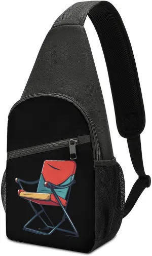 Funny Folding Chair Crossbody Sling Backpack Adjustable Straps Chest Bag for Hiking Traveling Outdoors
