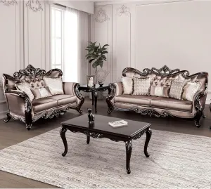 Furniture of America Nombel Velvet 2-Piece Sofa and Loveseat Set with Wingback Design and Button Tufted, Nailhead Trim, Accent Pillows Included for Living Room, Office, Dark Cherry and Brown