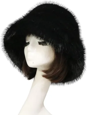 Furry Bucket Hat, Winter Faux Fur Warmer Fisherman Cap Fluffy Wide Brim Bucket Hats