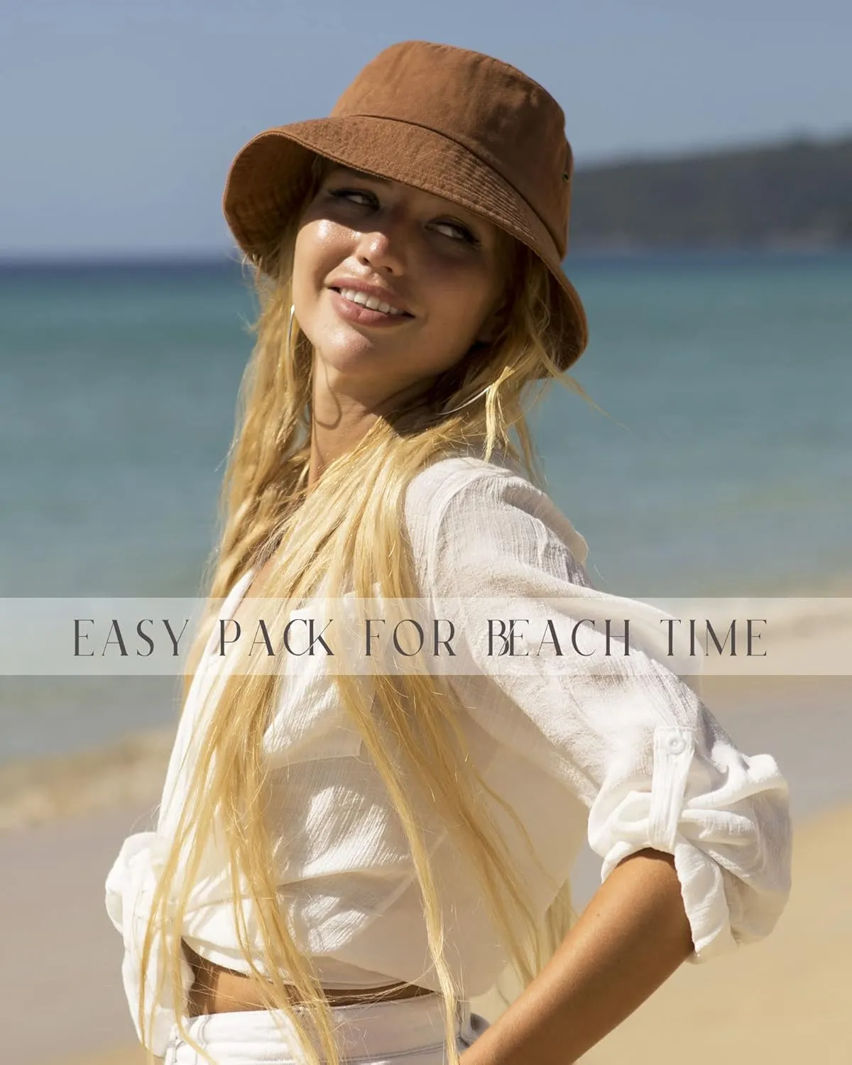 FURTALK Bucket Hats for Women Washed Cotton Packable Summer Beach Sun Hats Bucket Hat with Strings for Travel