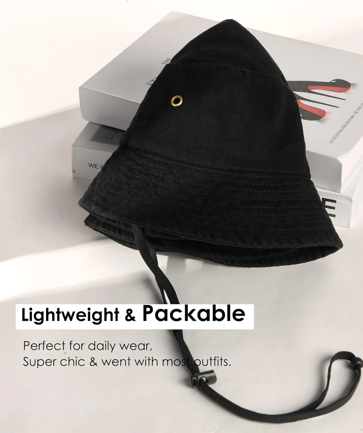 FURTALK Bucket Hats for Women Washed Cotton Packable Summer Beach Sun Hats Bucket Hat with Strings for Travel