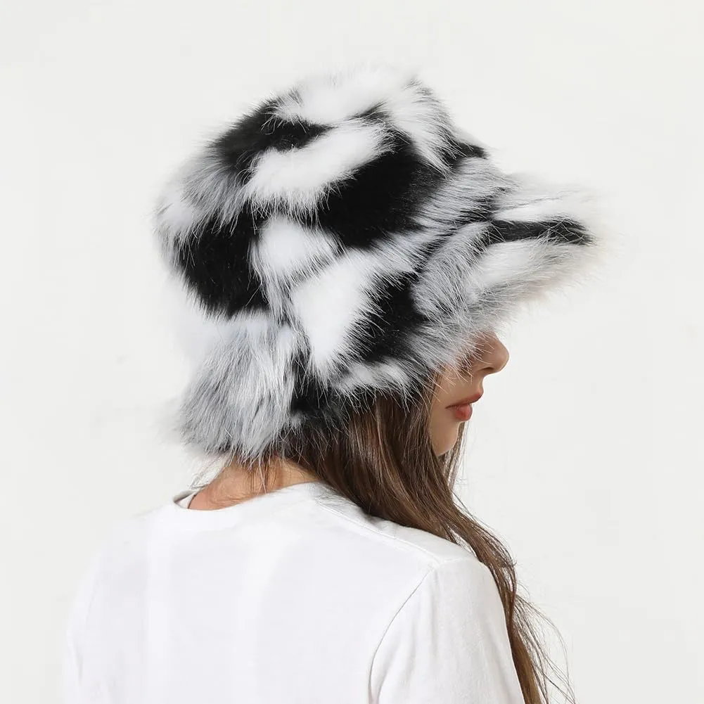 Fuzzy Bucket Hat Y2k Fashion Warm Winter Hat Fluffy Furry Plush Faux Fur Hats Fishing Hat Bucket Hats for Women 2024