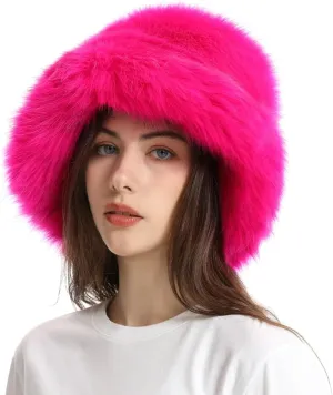 Fuzzy Bucket Hat Y2k Fashion Warm Winter Hat Fluffy Furry Plush Faux Fur Hats Fishing Hat Bucket Hats for Women 2024