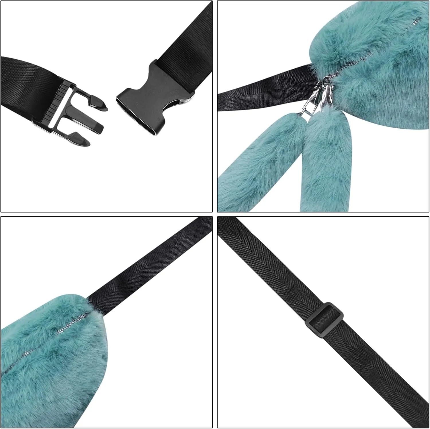 Fuzzy Fanny Pack for Women Faux Fur Belt Bum Bag with Adjustable Strap Waist Pouch Casual Crossbody Purse for Travel