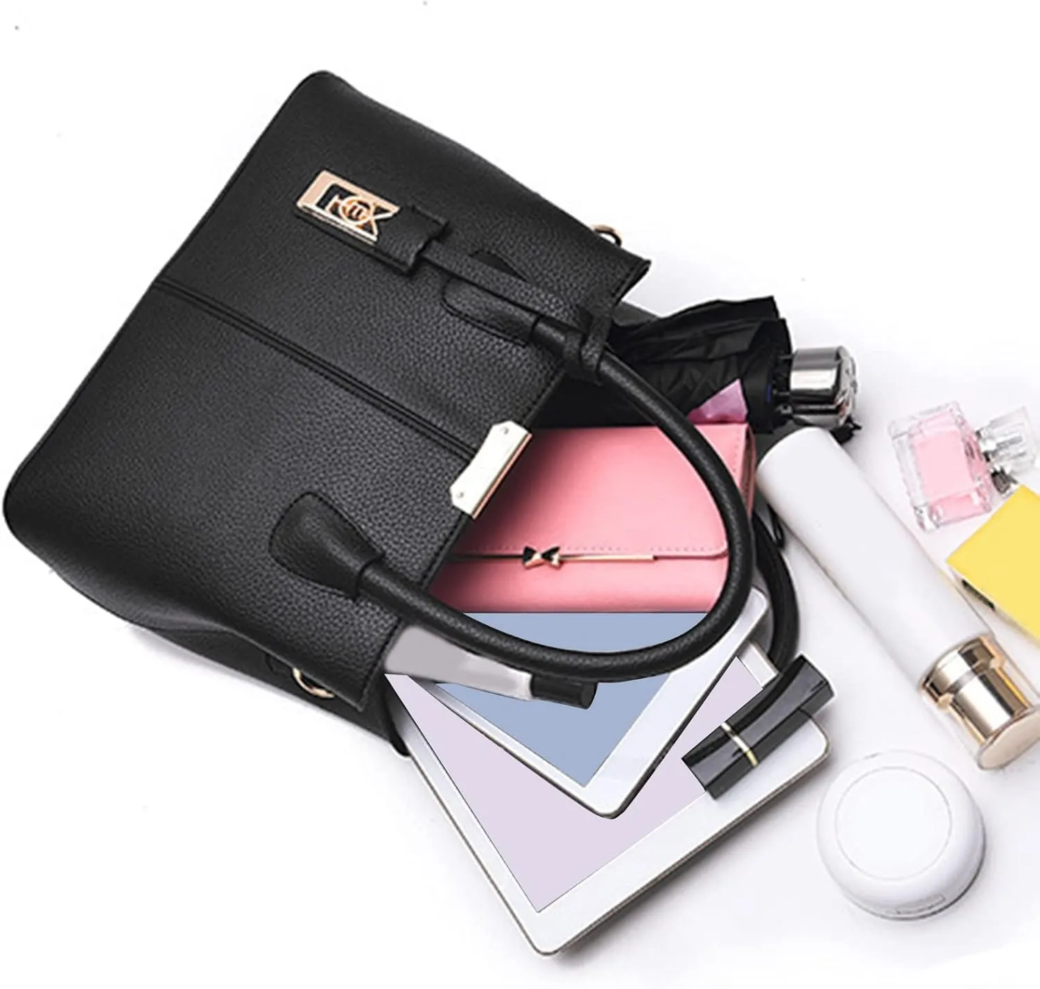 FZVYD Aesthetic Tote Bag,Women Top Handle Satchel Handbag Leather Classic Crossbody Bag Fashion Ladies Elegant Shoulder Bag Tote Purse 2024 Black-b