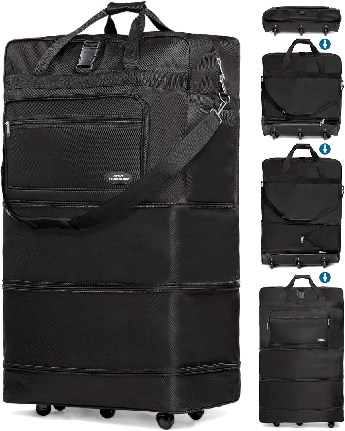 Gabbiano Collapsible 3 in 1 Expandable Luggage Rolling Duffle Bag With Enhanced Inline Wheels Rolling Luggage Large Suitcase for Men Women Foldable and Lightweight