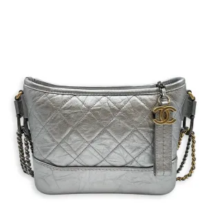 Gabrielle Hobo Silver Crossbody Bag in Distressed Leather, Tri-tone hardware