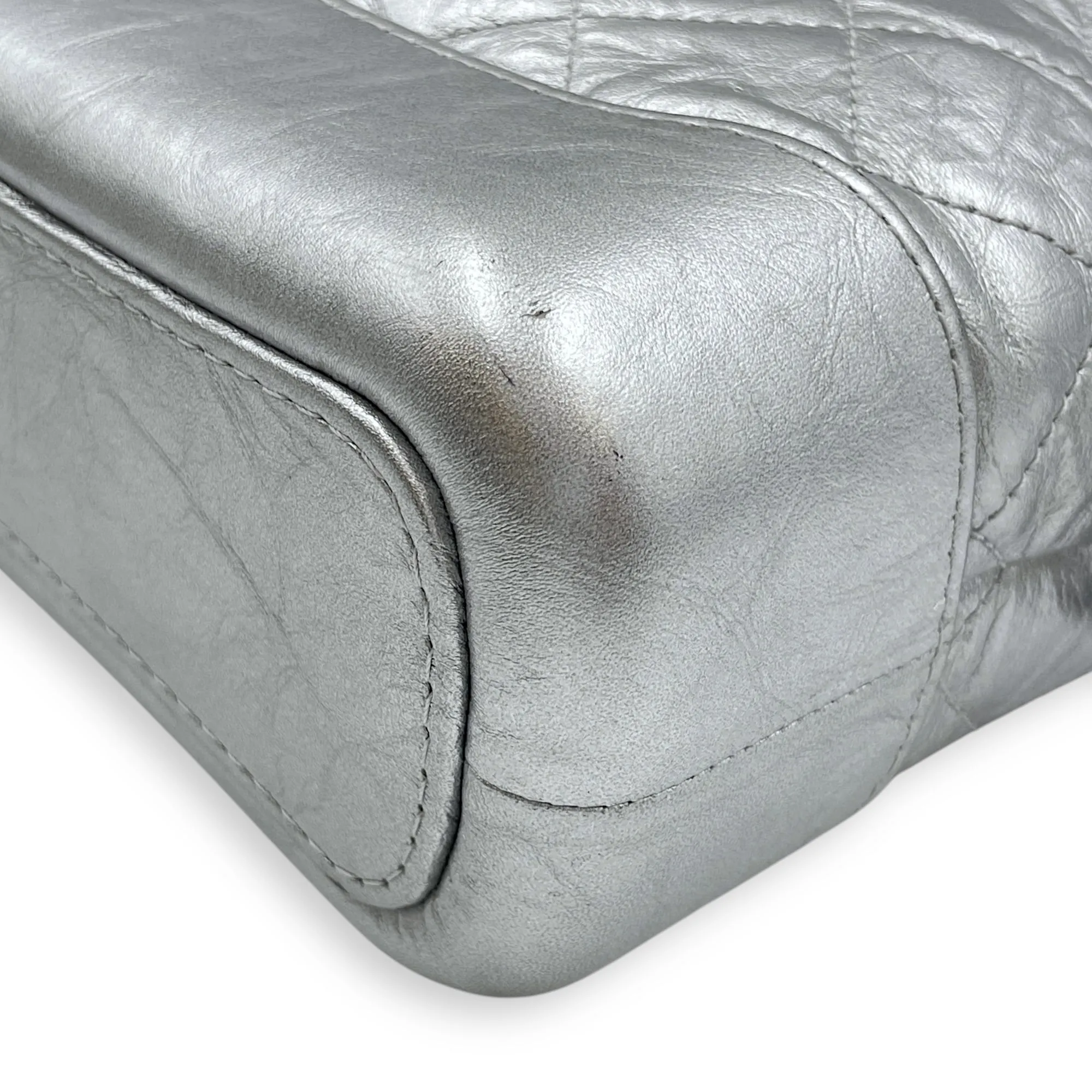 Gabrielle Hobo Silver Crossbody Bag in Distressed Leather, Tri-tone hardware