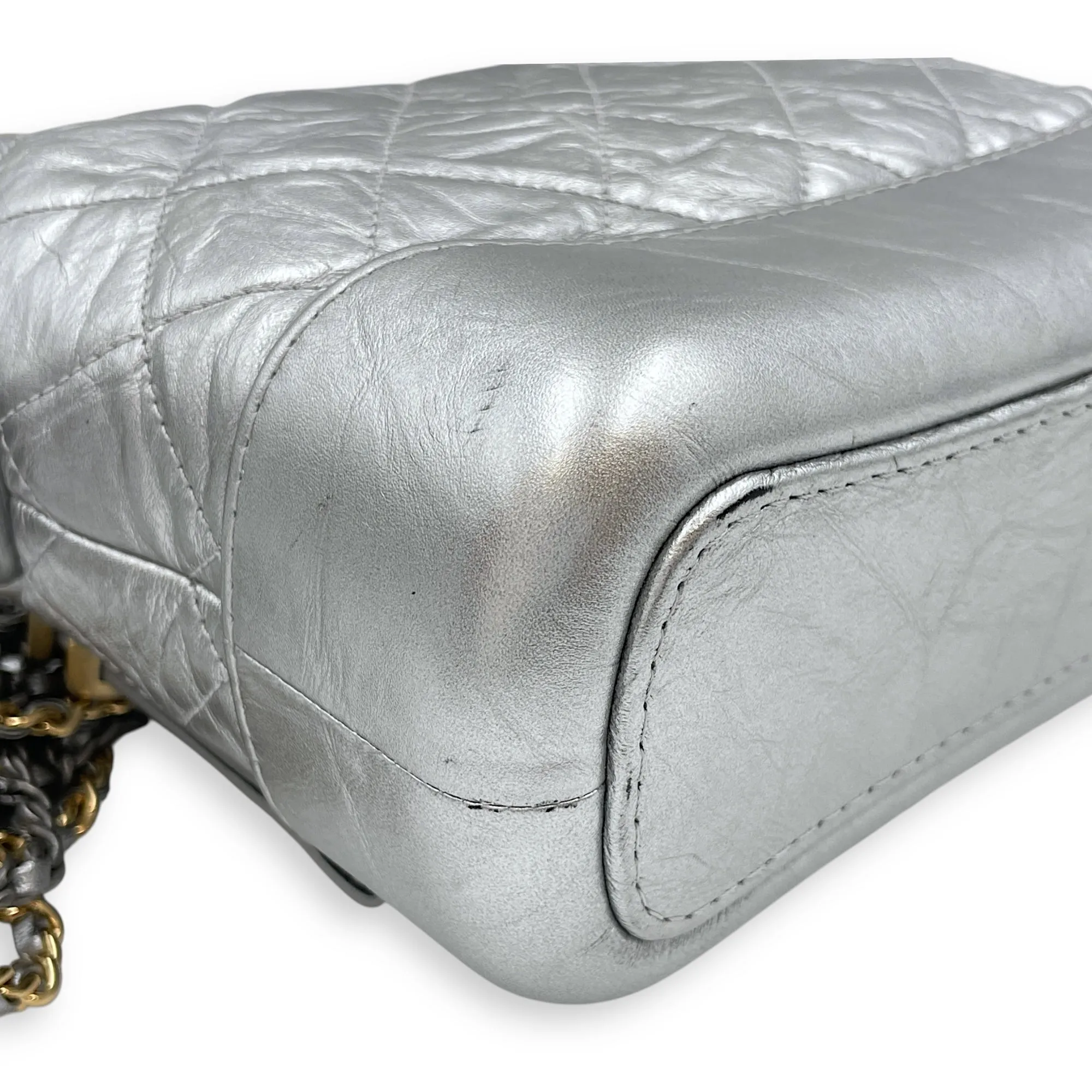 Gabrielle Hobo Silver Crossbody Bag in Distressed Leather, Tri-tone hardware